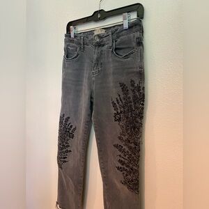 We The Free Gray Straight Leg Jeans with Embroidery